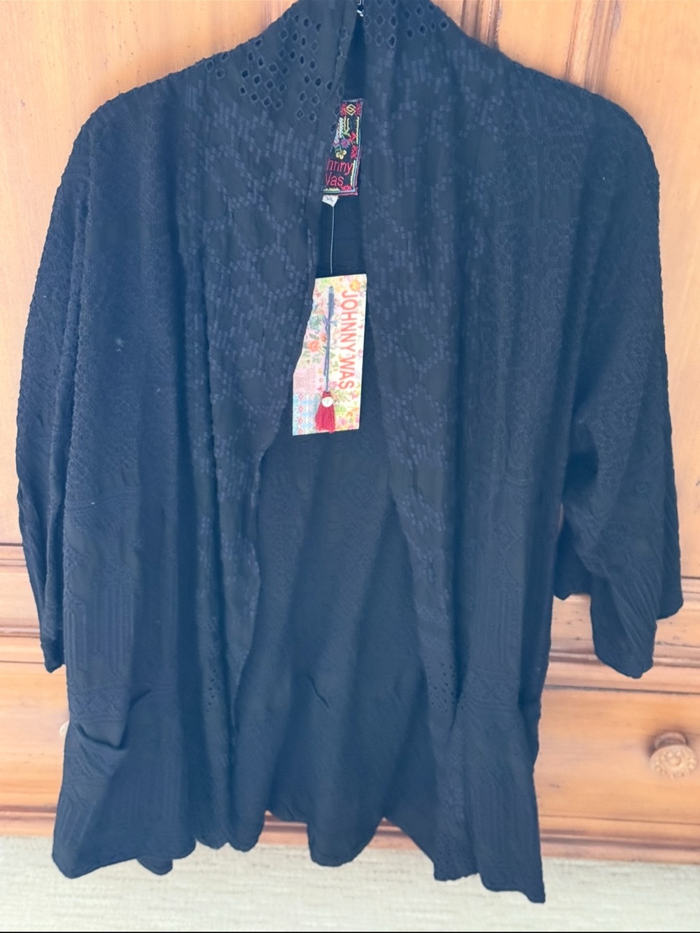 Johnny Was Black Open-Front Draped Knit Cardigan